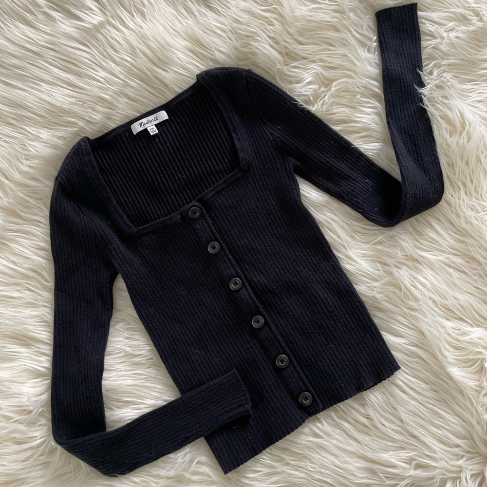 Madewell ribbed square neck long sleeve knit top